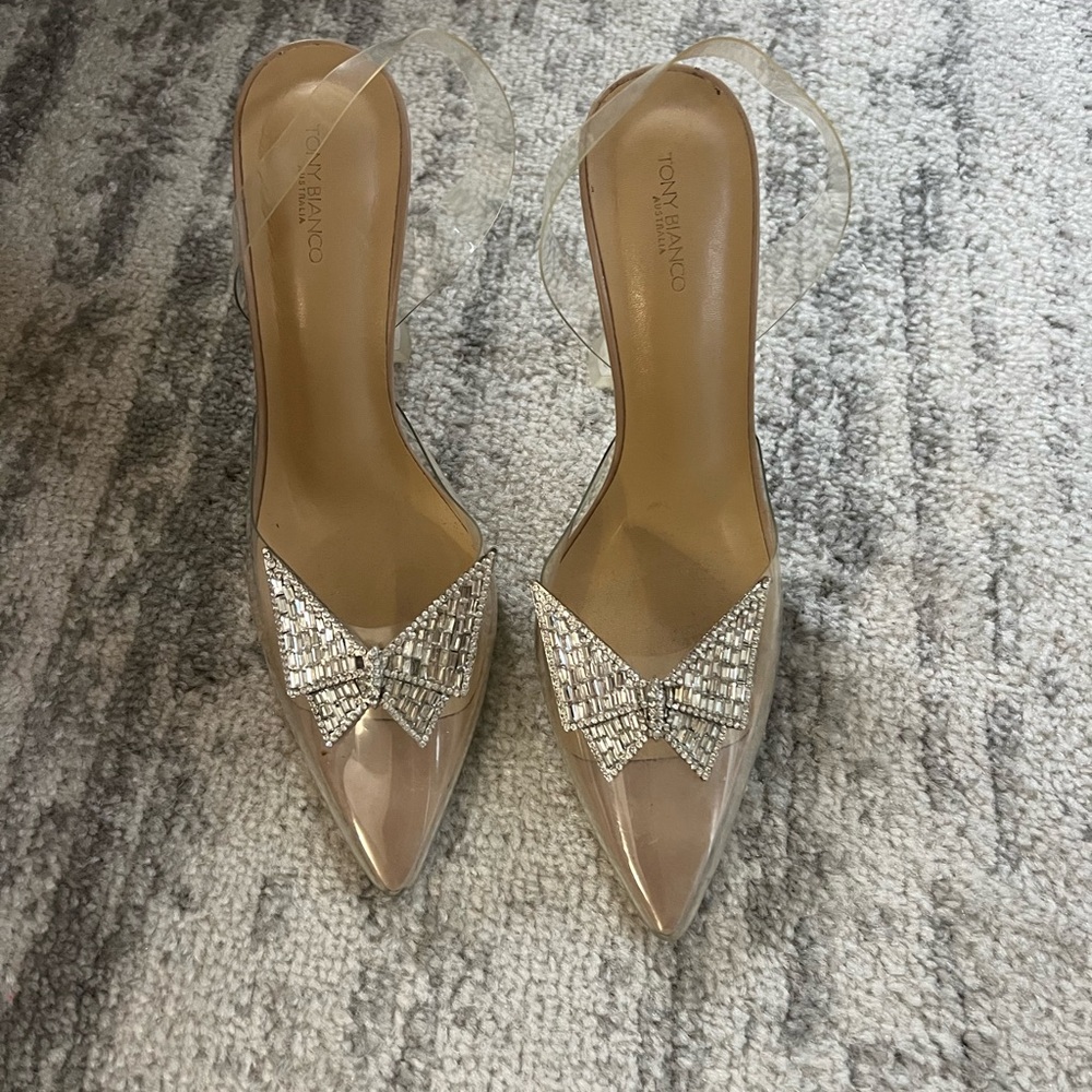 Tony Bianco Silver and Cream Pointed Heels
